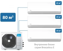 Мульти сплит-система Midea 80 м² на 3 комнаты 25+25+25 Breezeless E